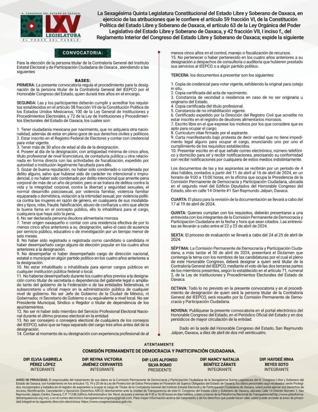 CONVOCATORIA_CONTRALORÍA IEEPCO