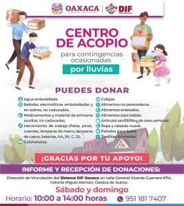 Habilita DIF Oaxaca centro de acopio en apoyo a personas afectadas por lluvias (1)