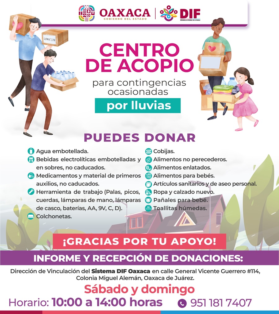 Habilita DIF Oaxaca centro de acopio en apoyo a personas afectadas por lluvias (1)
