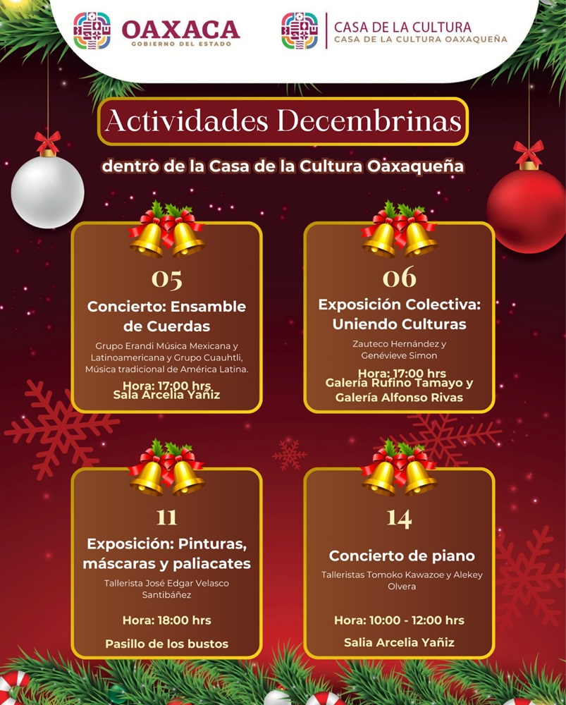 Invita CCO a participar en actividades de conciertos, danza y música que forman parte del Festival Navideño 2