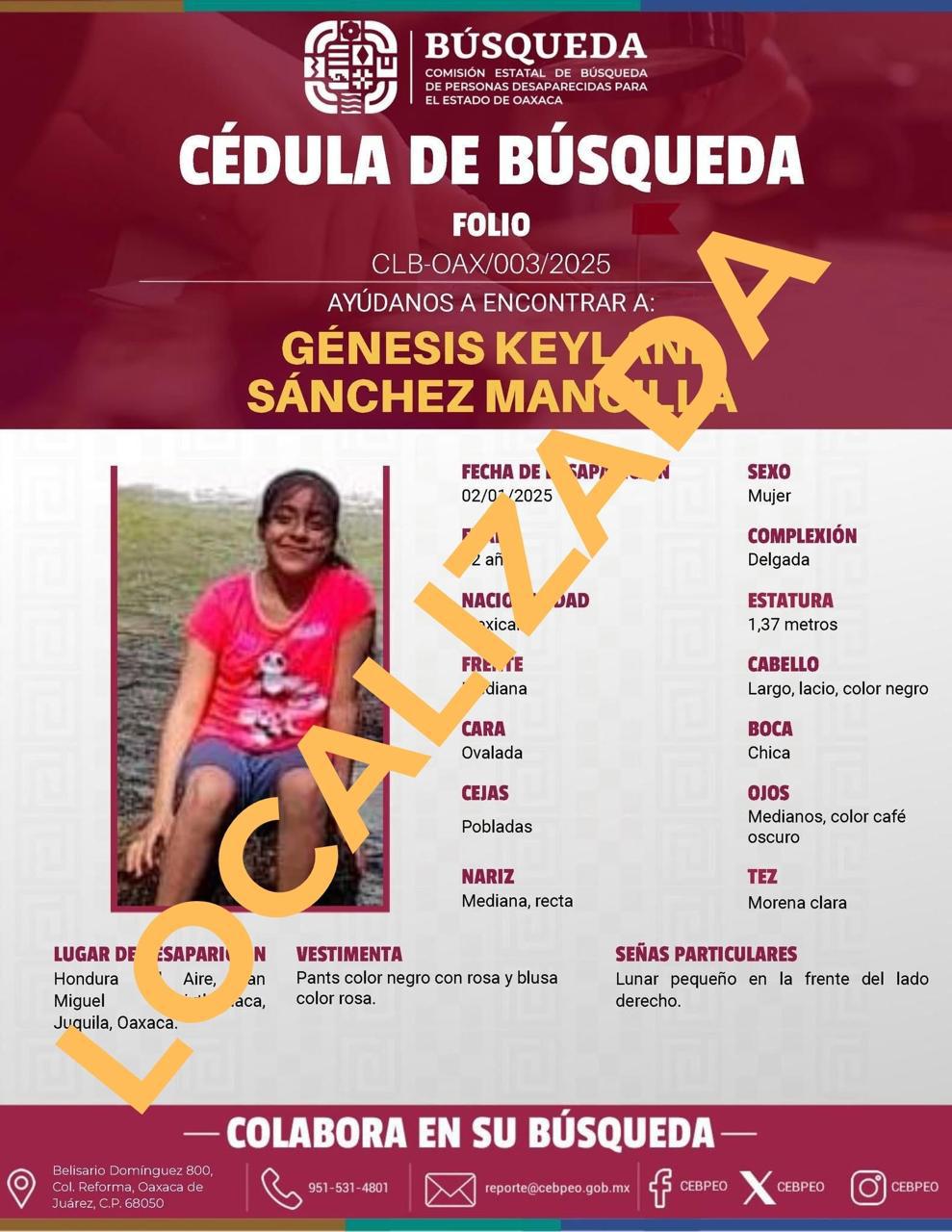 Localizan con vida a Génesis Keylani Sánchez Mancilla-1