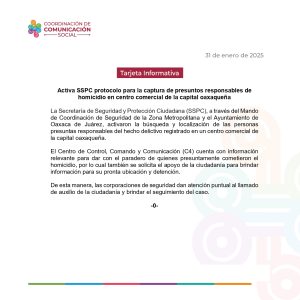 TI- 31 ENE- Activa SSPC protocolo para la captura de presuntos responsables
