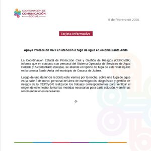 TI Apoya Protección Civil en atención a fuga de agua en colonia Santa Anita