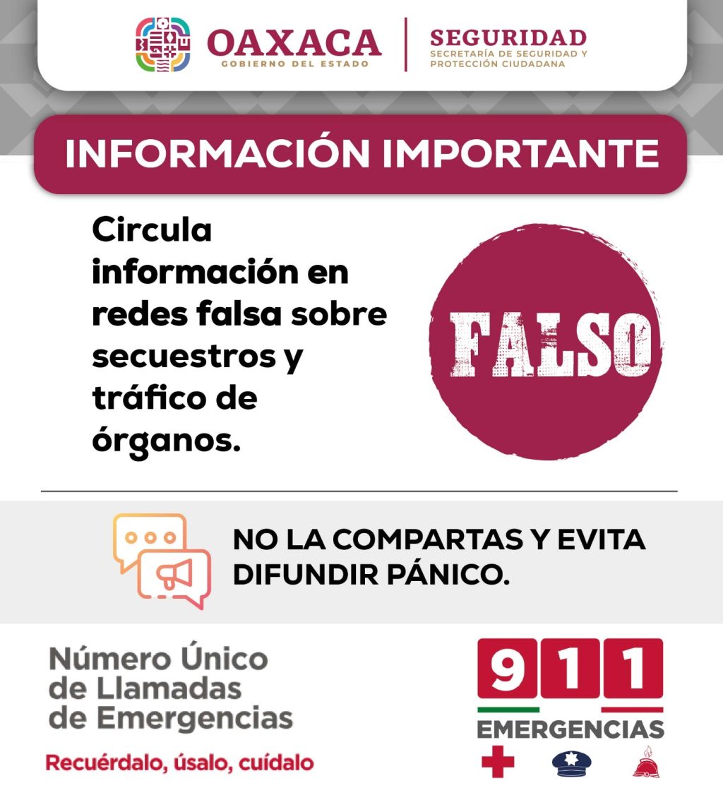 Desmiente Gabinete de Seguridad información sobre presuntos secuestros masivos para tráfico de órganos 1