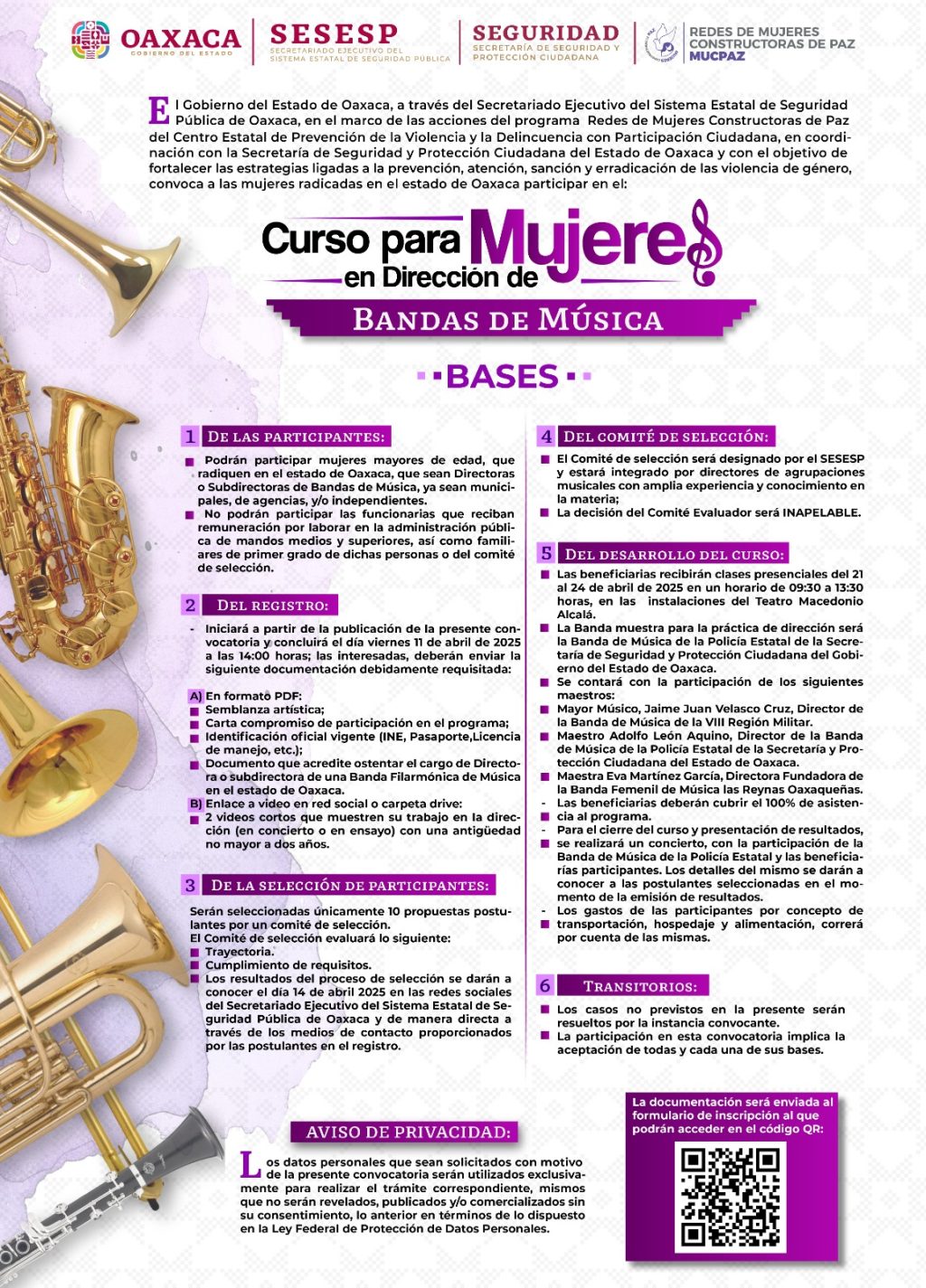 Convoca SESESP a Curso para Mujeres en Dirección de Bandas de Música 1