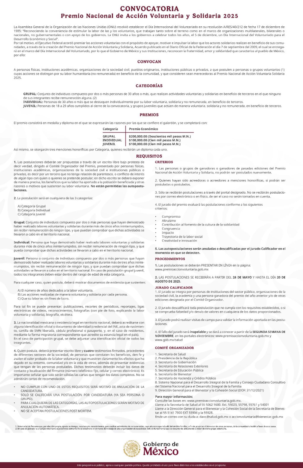 Convocan a participar en el Premio Nacional de Acción Voluntaria y Solidaria 2025