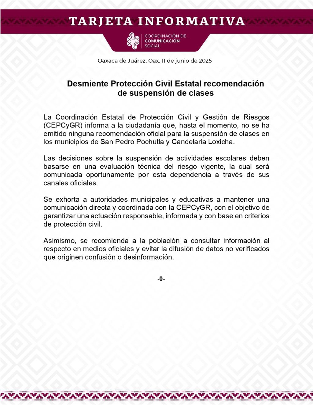 TI 11 JUN-Desmiente Protección Civil Estatal recomendación de suspención de clases_page-0001
