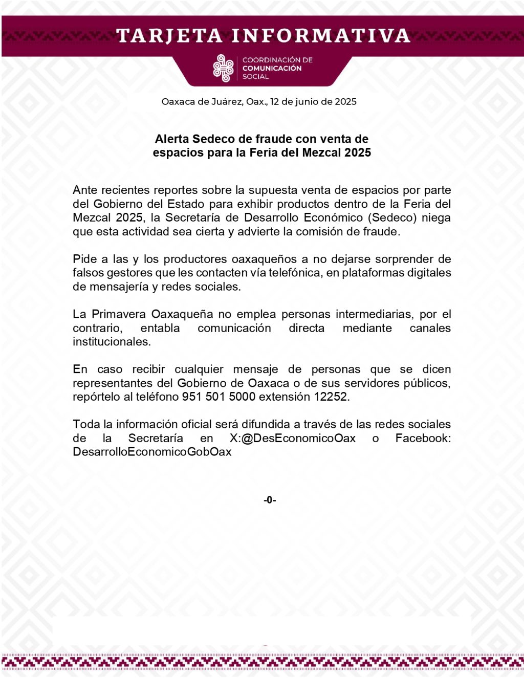 TI 12 JUN Alerta Sedeco de fraude con venta de espacios para la Feria del Mezcal 2025_page-0001 (1)