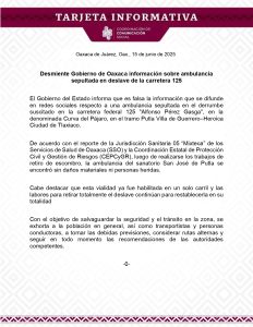 TI 15 JUN Desmiente Gobierno de Oaxaca información sobre ambulancia sepultada en deslave de la carretera 125_page-0001