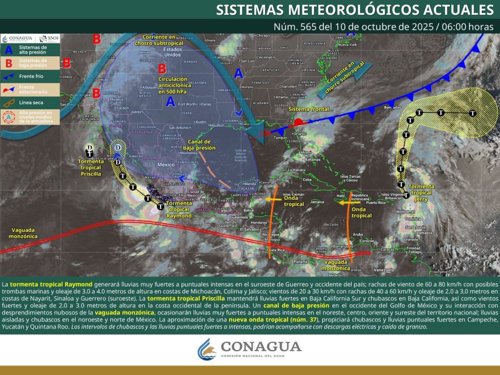 Este viernes se mantendrán lluvias fuertes en la Costa, Istmo, Mixteca y Sierra Sur