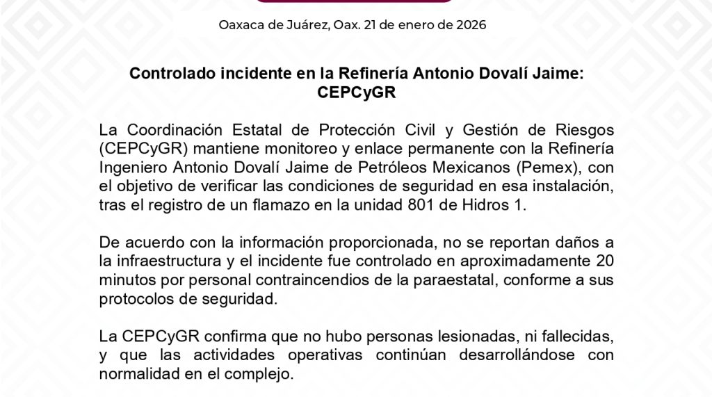 TI 21 ENE-Sin afectaciones mayores tras flamazo en la refinería Antonio Dovali Jaime_page-0001 (1)
