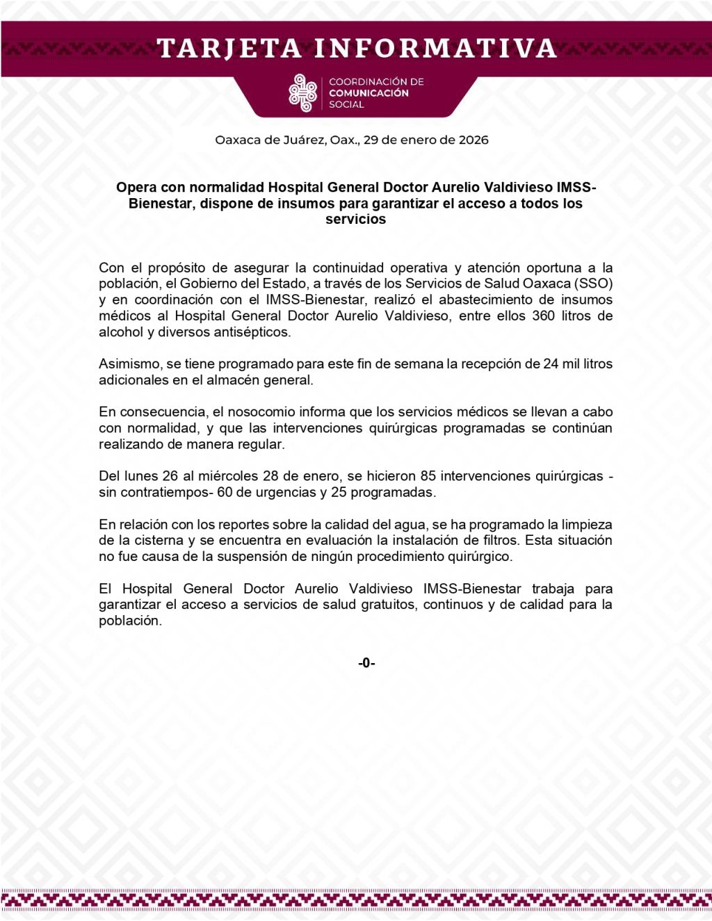 TI 29 ENE-Opera con normalidad Hospital General Doctor Aurelio Valdivieso IMSS-Bienestar, dispone de insumos para garantizar el acceso a todos los servicios_page-0001
