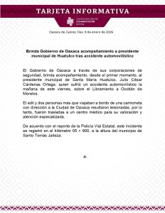 TI 9 ENE Brinda Gobierno de Oaxaca acompañamiento a presidente municipal de Huatulco tras accidente automovilístico_page-0001