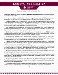 240226 FOTO Gobernador de Oaxaca separa del cargo a titular del DIF Estatal y dos funcionarias por hechos suscitados en “Casa Pato”