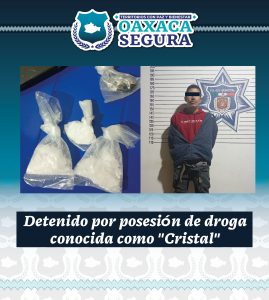 Detiene Policía Estatal a masculino en posesión de presuntas drogas en Miahuatlán de Porfirio Díaz